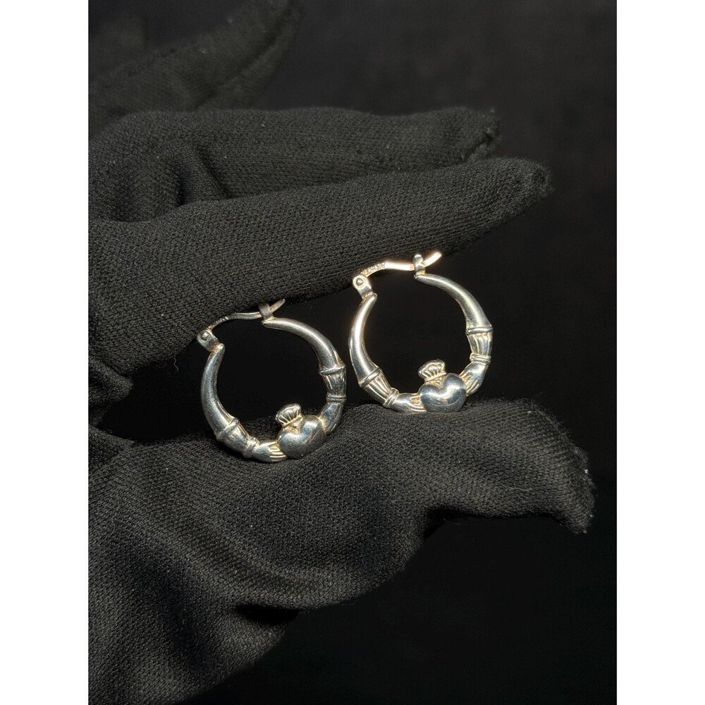 Sterling Silver Claddagh Hoop Earrings